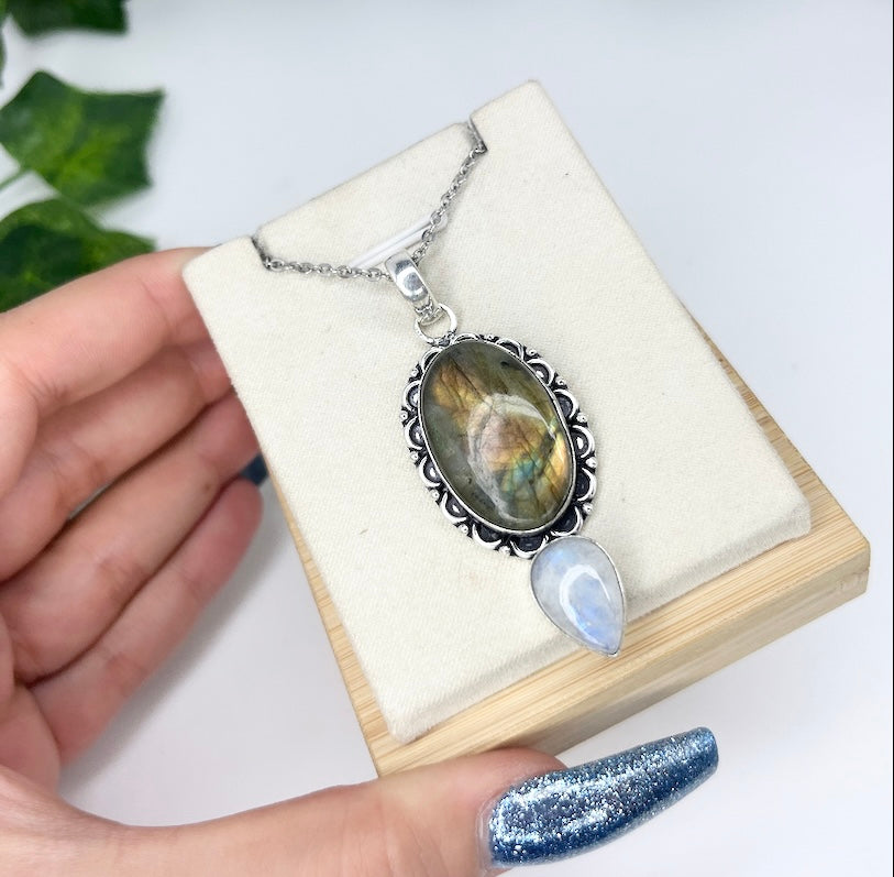 Collana Labradorite bianca e Labradorite